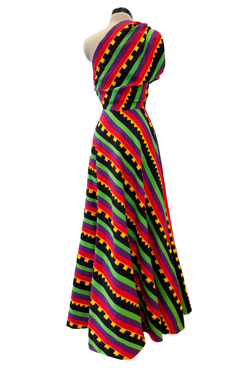 Spring 1972 Lanvin by Jules-Francois Crahay Striped One Shoulder Dress