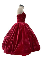 Phenomenal 2012 Dolce & Gabbana Strapless Deep Red Velvet Puff Skirt Dress