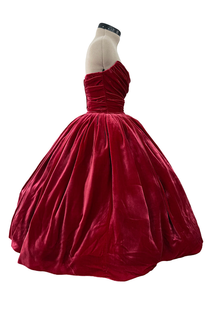 Phenomenal 2012 Dolce & Gabbana Strapless Deep Red Velvet Puff Skirt Dress