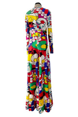 Incredible 1970s Lanvin by Jules-Francois Crahay Clown Print  Wide Leg Jersey Jumpsuit