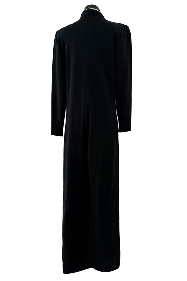 Fabulous 1980s Pauline Trigere Sleek Black Wool Jersey Jumpsuit w Front Zip