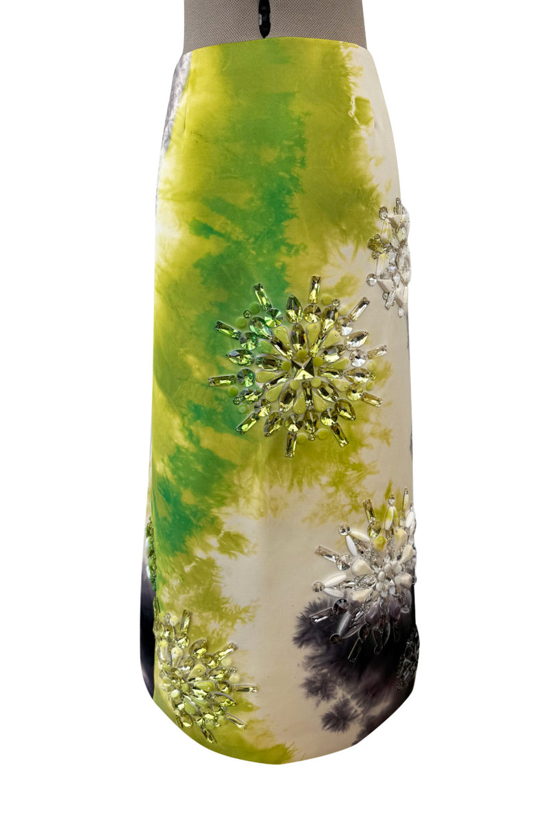 Wonderful Spring 2019 Prada by Miuccia Prada Green Silk Skirt w Extensive Bead Work