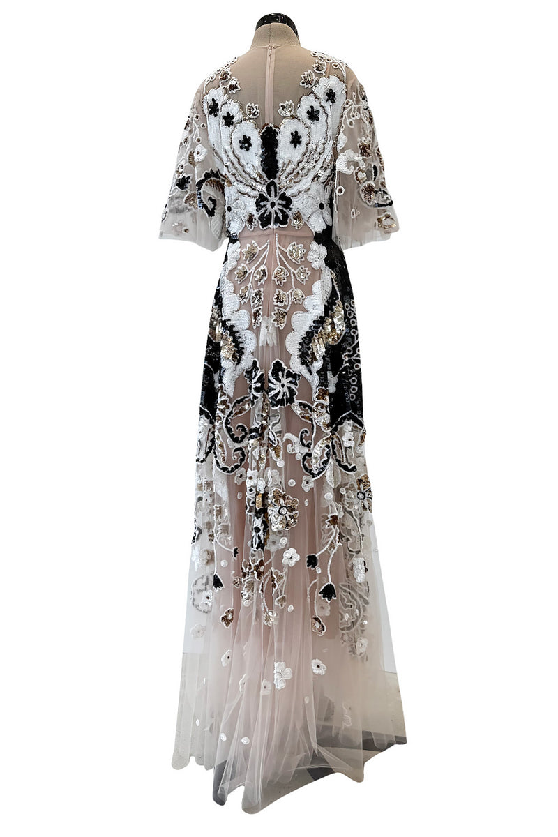 Resort 2021 Valentino by Pierpaolo Piccioli Gold, White & Black Sequin and Net Dress