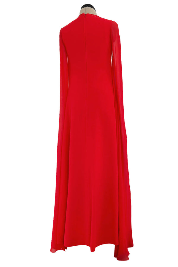 Dreamy Resort 2019 Givenchy by Clare Waight Keller Red Silk Dress w Sequins &  Floor Length Sleeves