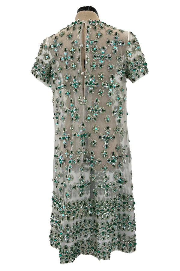 Extraordinary Unlabeled Net Pale Green Dress w Extensive Beading & Sequin Work