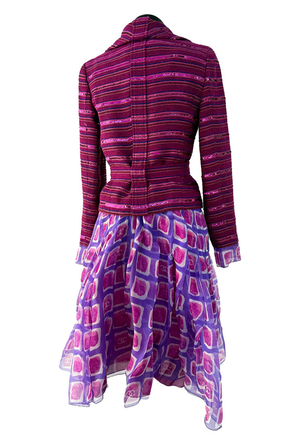 Spring 2001 Chanel Tweed Jacket & Silk Skirt Set w Fall 1999 Cashmere Shell