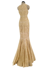 Incredible Spring 2012 Alexander McQueen by Sarah Burton Gold Lace Dress w Full Lower Skirting