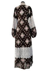 Fall 1971 Thea Porter Brocaded Cotton Gauze & Lace Flounce Dress