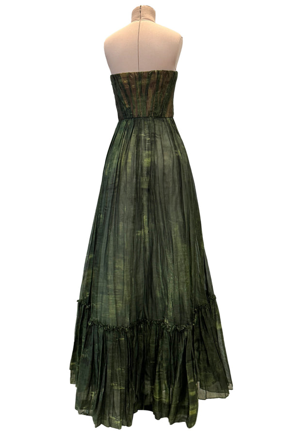 Fall 2019 Valentino by Pierpaolo Piccioli Strapless Strapless Green Dress w Floral Design