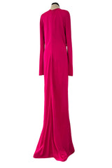 Spring 2018 Givenchy Deep Pink Long Tie Detailed Front Plunge Jersey Dress