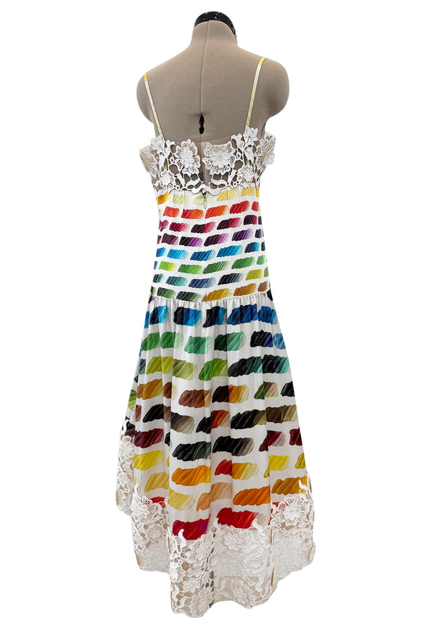 Highly Documented Spring 2014 Chanel by Karl Lagerfeld Runway Rainbow Print & Lace Dress