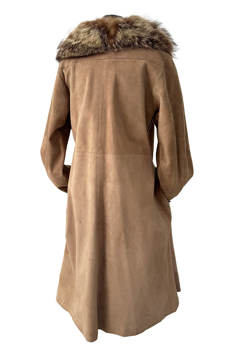 1970s Yves Saint Laurent Soft Brown Suede Jacket w Coyote Cuffs & Collar