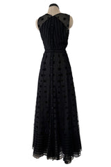 Fabulous Fall 1995 Karl Lagerfeld Runway Black Net Dress w Velvet Detailing