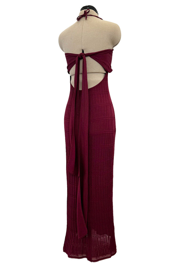 Fantastic Fall 1997 John Galliano Mid Calf Deep Burgundy Knit Dress w Tie Back