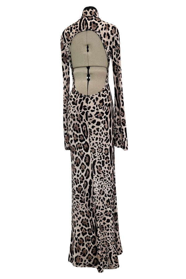 Recent Roberto Cavalli Stretch Jersey Leopard Dress w High Side Slit & Open Back