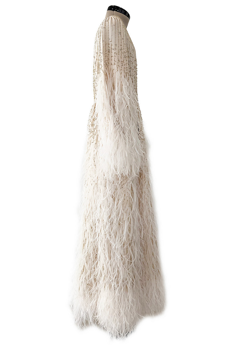 Extraordinary Spring 2020 Valentino by Pierpaolo Piccioli Ivory Silk Beaded Feather Dress