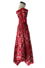 Amazing 1971 Oscar de la Renta Bandana Handkerchief Dress w Elastic Off Shoulder Bodice