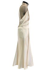 Gorgeous Fall 2000 Prada Backless  Ivory Bias Cut Silk Dress w Front Gathering Detail