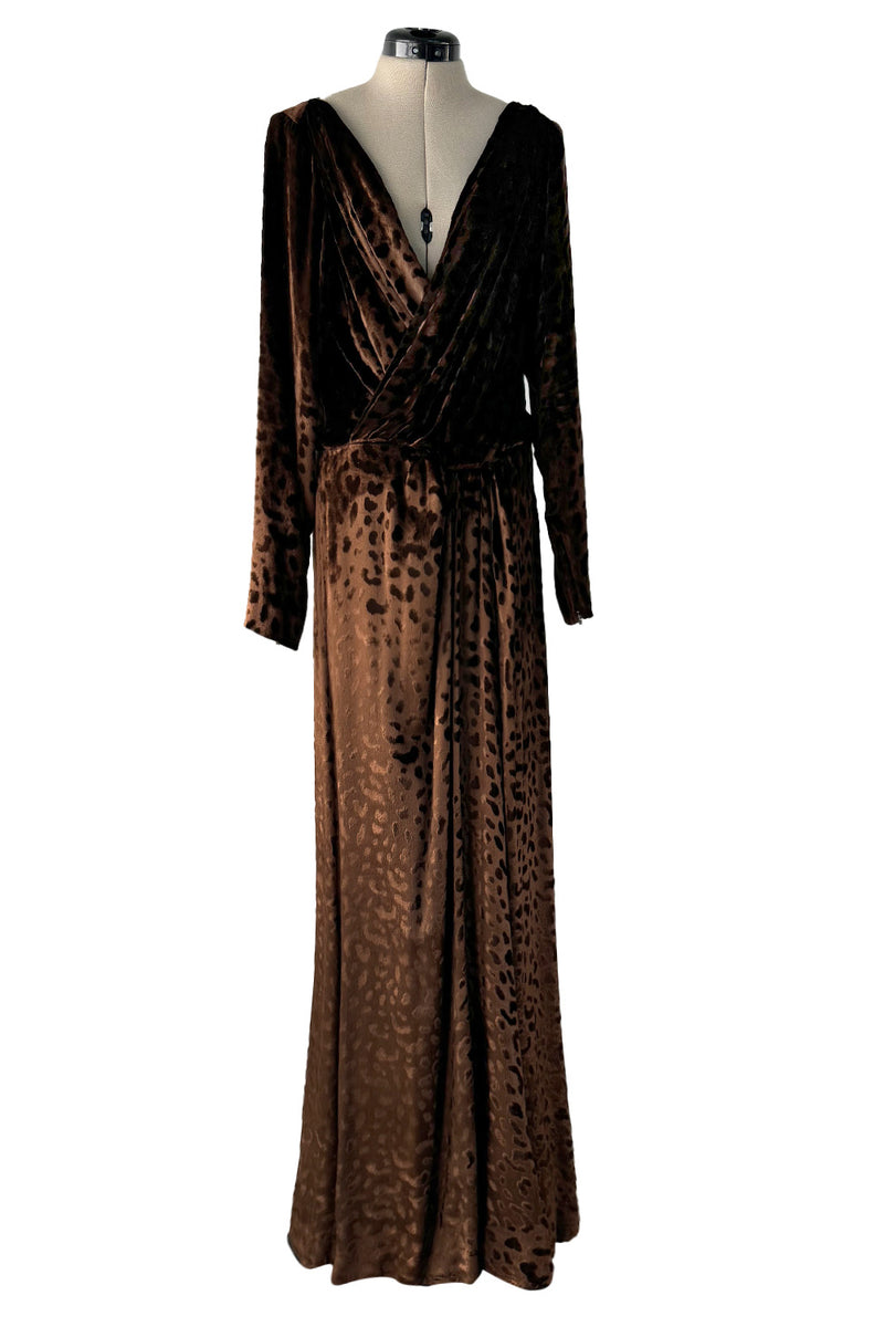 Gorgeous Fall 1986 Yves Saint Laurent Runway Plunge Silk Velvet Leopard Dress