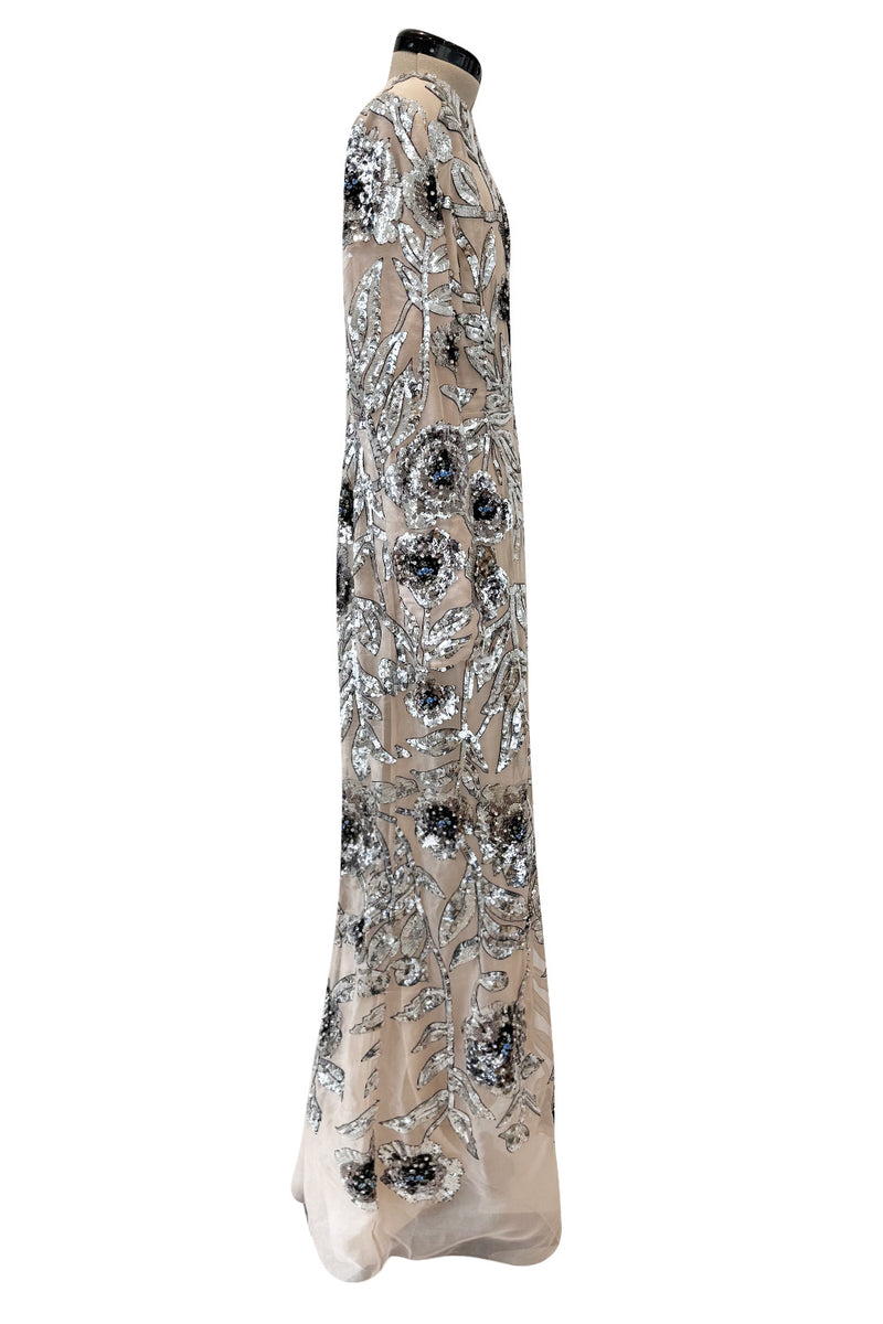 Gorgeous Fall 2022 Erdem Look 41 Nude Silk Organza & Silver Sequin Dress