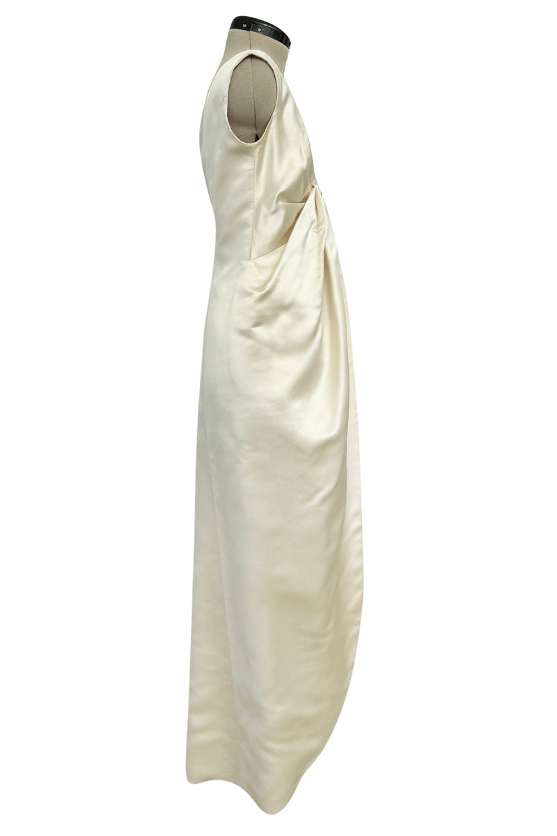 Incredible 1960s Philippe Venet Hand Made Haute Couture Ivory Silk Wrape Over Inner Structural Dress