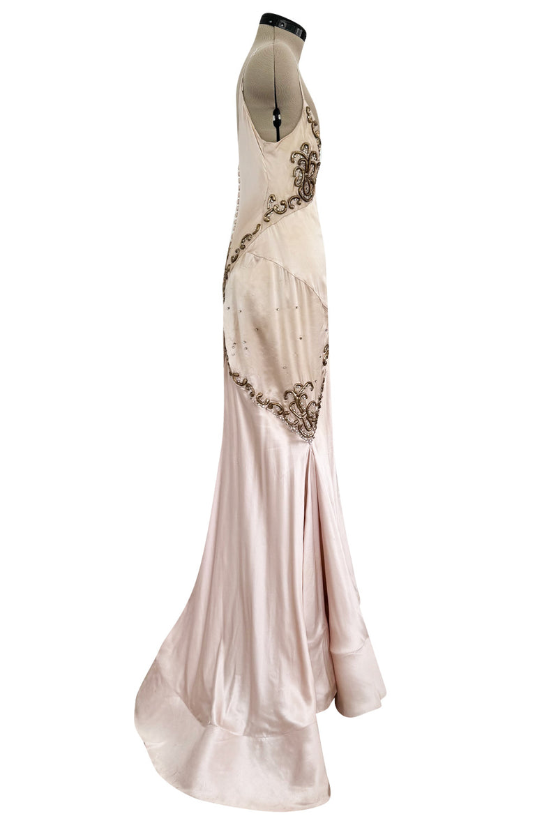 Dreamy 2004 Roberto Cavalli Pale Pink & Copper / Gold Wire Embellished Dress