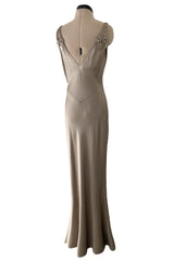 Spectacular Spring 2000 John Galliano Deep Pewter Coloured Bias Cut Silk Dress w Matching Fringed Shawl