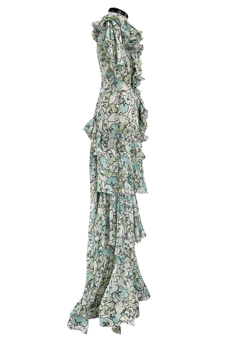 Spring 2006 Roberto Cavalli Runway Look 36 Silk Chiffon Floral Print Dress w Daring Plunges