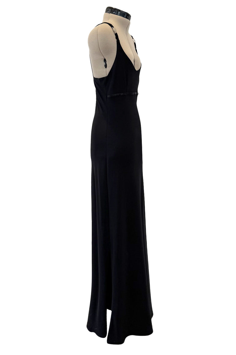 Minimalist c.1995- 1996 Gianni Versace Black Stretch Dress w Side Slits