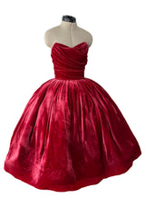 Phenomenal 2012 Dolce & Gabbana Strapless Deep Red Velvet Puff Skirt Dress