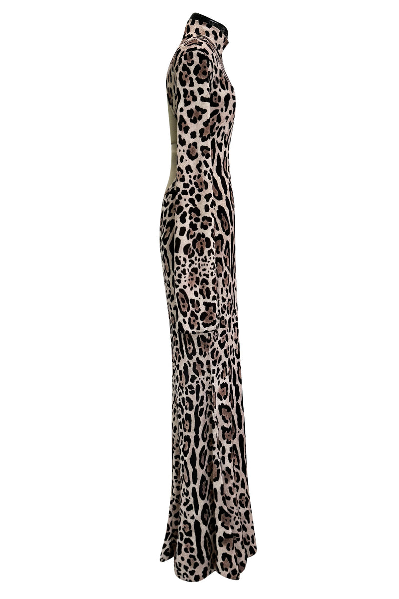 Recent Roberto Cavalli Stretch Jersey Leopard Dress w High Side Slit & Open Back