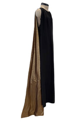 Spectacular Fall 1976 Chloe by Karl Lagerfeld Runway Documented Black Silk & Gold Lame Dress