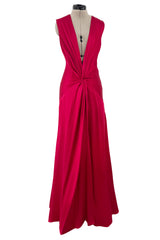 Spring 2008 Alexander McQueen Draped Red Silk Dress w Twisted Deep Front Plunge