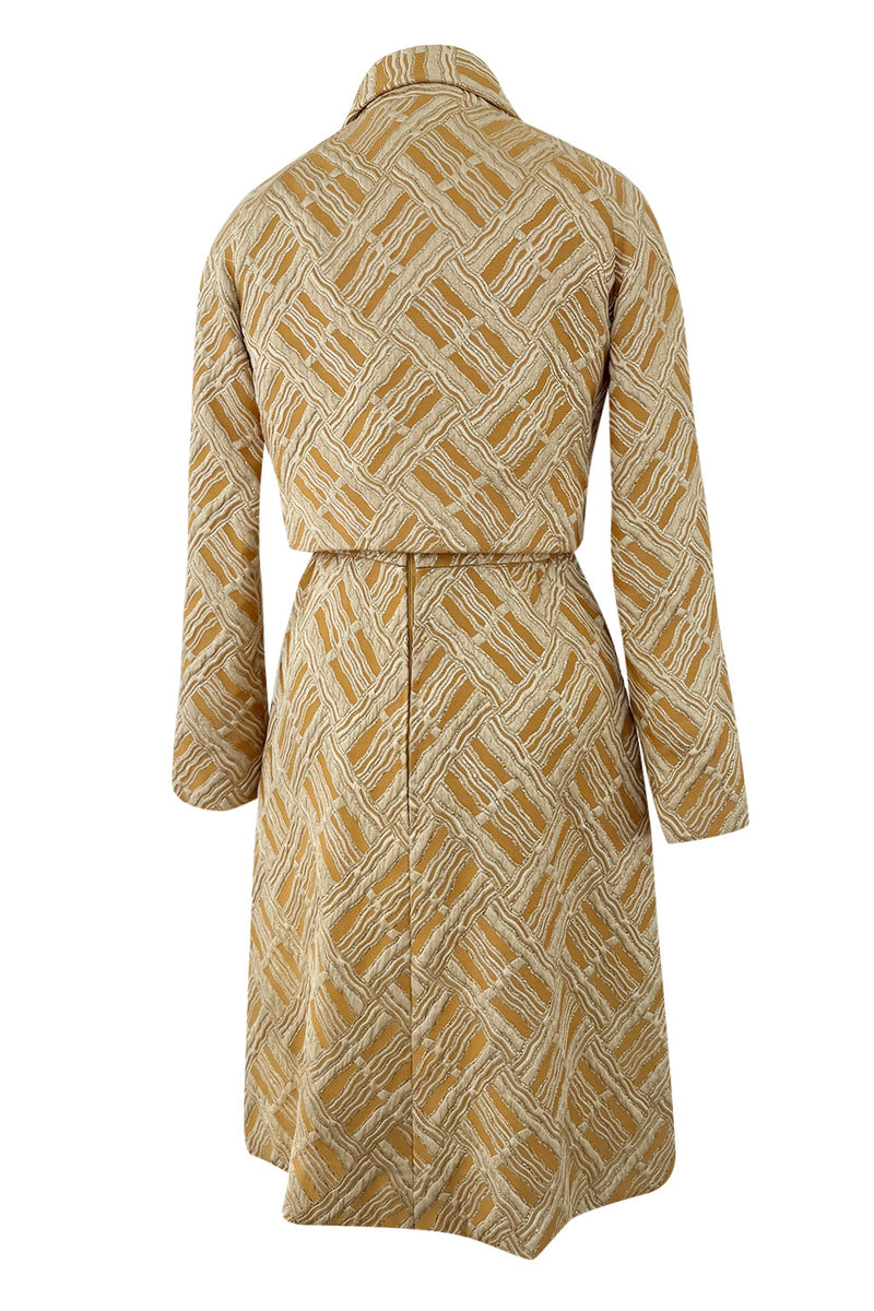 Chic 1960s Malcolm Starr by Elinor Simmons Gold Metallic Brocade Dress & Jacket Set