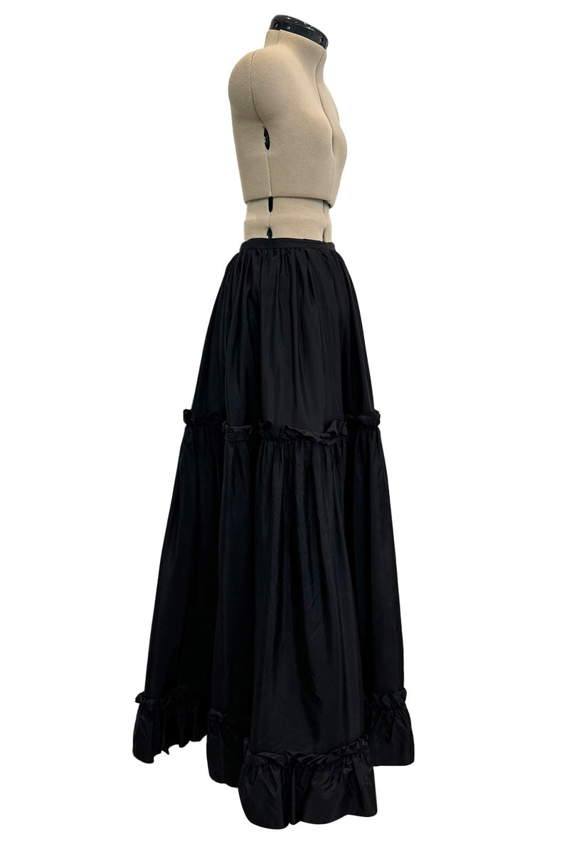 Dreamy Spring 1977 Yves Saint Laurent "Spanish" Collaction Full Length Black Silk Ruffled Maxi Skirt