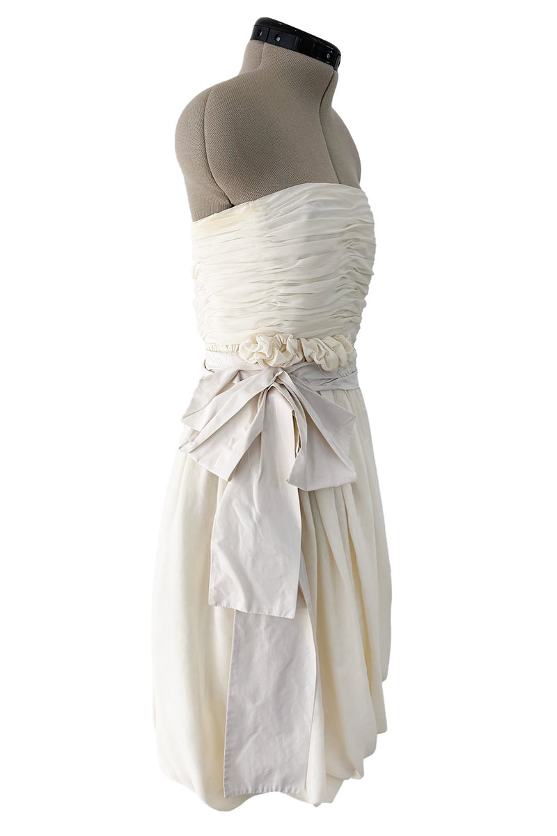 Fall 2006 Chloe Ivory Dress Silk Chiffon Strapless Dress w Sash Waist Detail