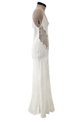 Prettiest 1990s Valentino Ivory Bias Cut Silk Lace Slip w Lace Inset & Floral Weave