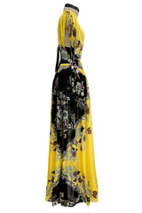 Incredible Spring 2003 Roberto Cavalli Light as Air Printed Silk & Silk Chiffon Maxi Skirt, Top & Corset Set