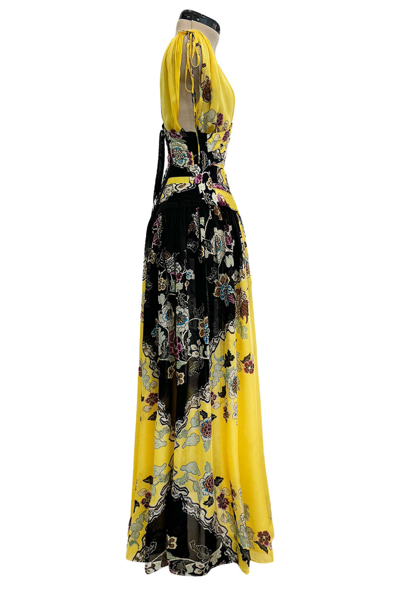 Incredible Spring 2003 Roberto Cavalli Light as Air Printed Silk & Silk Chiffon Maxi Skirt, Top & Corset Set