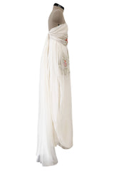 Exceptional Spring 2008 Christian Dior by John Galliano Ivory Silk Chiffon Dress w Floral Embroidery