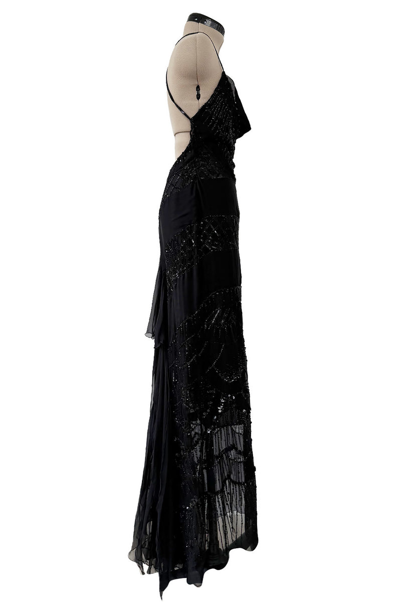 Gorgeous Fall 2003 Valentino Densely Beaded Bias Cut Black Silk Chiffon Dress