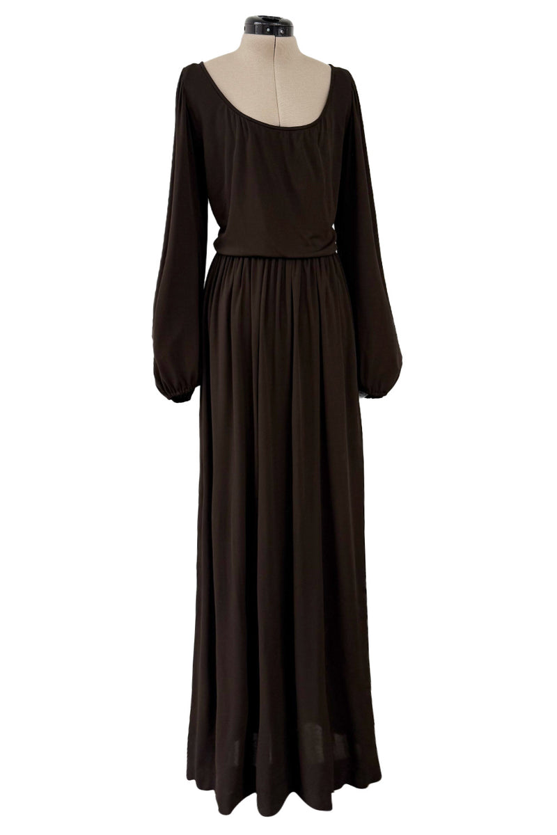 Gorgeous Fall 1975 Yves Saint Laurent Brown Silk Jersey Dress w Full Sleeves