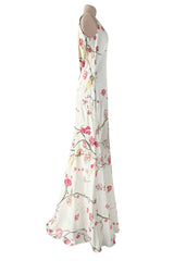 Romantic Spring 2007 Alexander McQueen Stunning Bias Cut Floral Silk Dress w Low Open Back