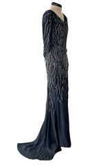 Spring 2006 Dior by John Galliano Deep Blue Dress w Extensive Silver Beadwork