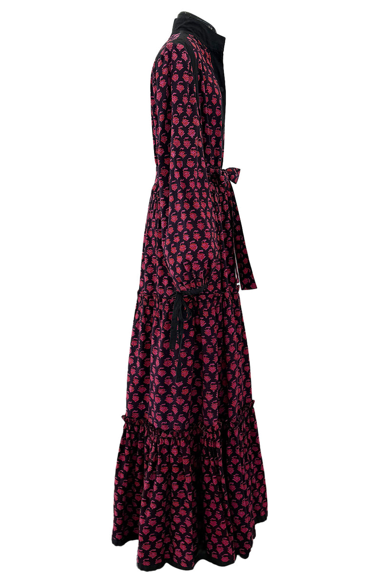 Late 1960s-70s Christian Dior by Marc Bohan Floral Print Cotton Smock Dress