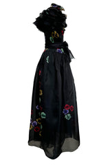 Prettiest 1960s Possible Christian Dior Floral Print Silk Organza Dress w Ruffled Shoulders