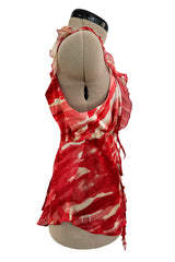 Goreous 2005 Roberto Cavalli Light as Air Silk Top w Frotn Plunge & Medallion Finished Front Ties