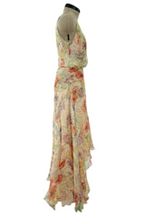 Amazing Spring 2004 Alexander McQueen 'Deliverance' Two Piece Set Floral Silk Chiffon Set