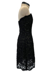 1994 Yves Saint Laurent Black Strapless Gold & Black Cord Dress w Side Bows