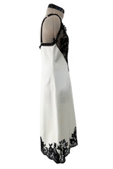 Spring 2016 Celine by Pheobe Philo Runway White Silk & Black Lace Plunge Dress